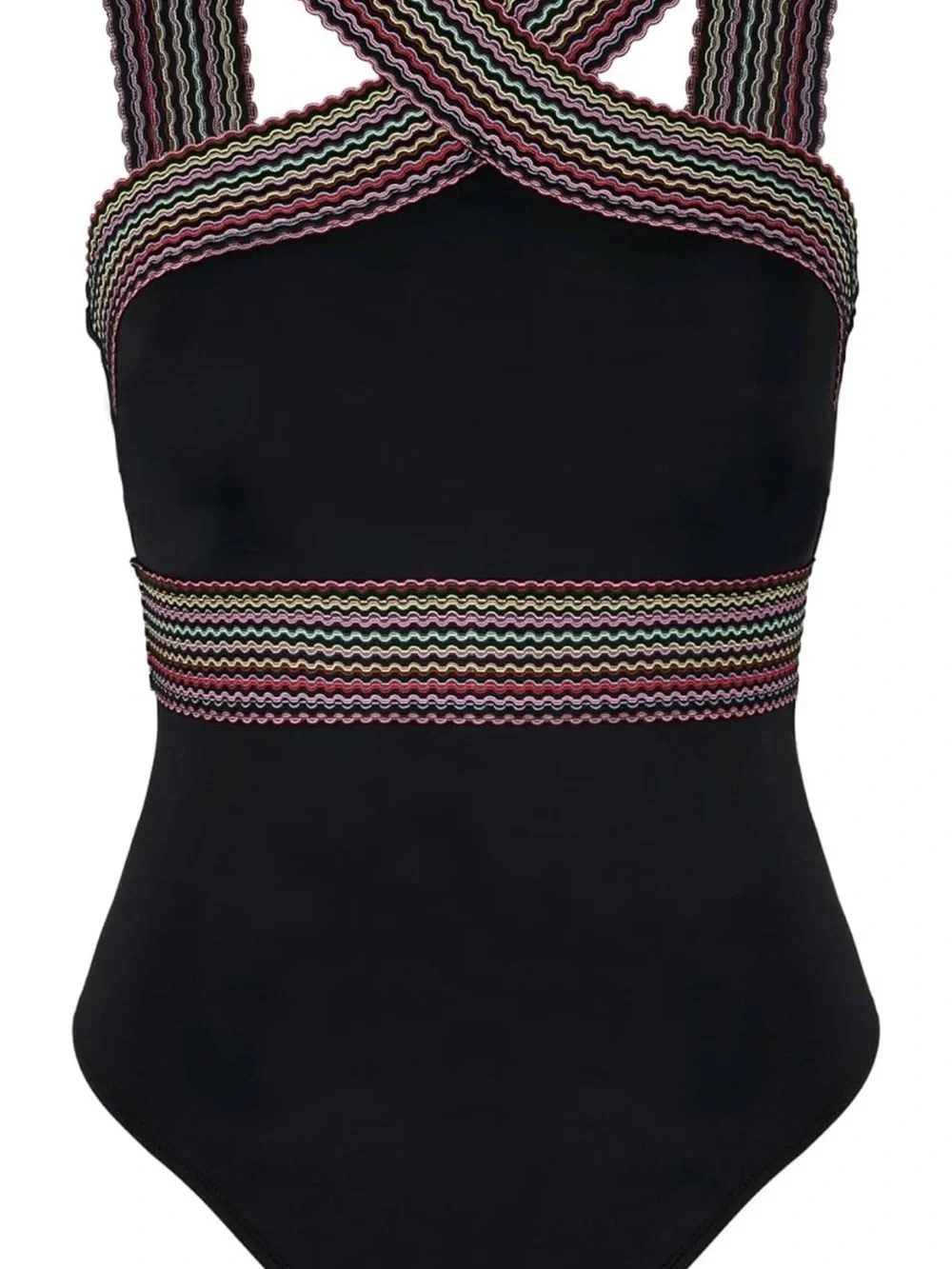 Black Kids One-Piece Swimsuit with Multicolor Striped Trim